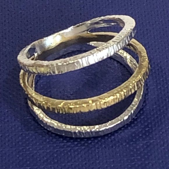 SILPADA Mixed Layers Two Tone Silver and Gold Triple Stack Ring 925 - Picture 3 of 7